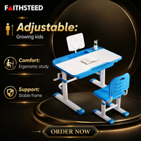 Ensemble bureau et chaise pour enfants avec support pour tablette et tiroir, hauteur réglable par manivelle, bureau d'étude bleu pour enfants