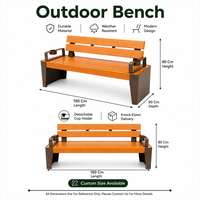 Banc d'extérieur 2 places en acier inoxydable et bois massif avec dossier carré pour patio, parc, cour