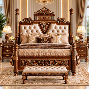 Juego de Dormitorio de Madera Hecho a Mano Royal Regency, Juego de Dormitorio Barroco con Corona Imperial, Cama King Size con Mesa de Noche y Cómoda, EE. UU. - Product Image 1