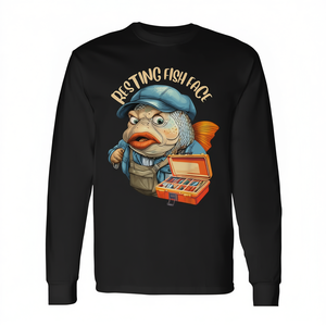 T-shirt a maniche lunghe da pescatore con grafica viso di pesce in riposo - Product Image 2