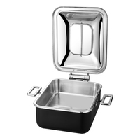 Chafing Dish Kotak Hitam, Pemanas Makanan Buffet Stainless Steel dengan Sistem Pemanas Uap Air dan Tutup untuk Hotel, Restoran, Katering, dan Pesta