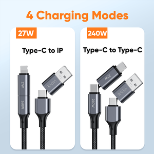 Vivie 240W 4โหมด<span class=keywords><strong>ชาร์จ</strong></span> Micro USB Type C braided 4 in 1<span class=keywords><strong>สาย</strong></span><span class=keywords><strong>ชาร์จ</strong></span>ข้อมูลแม่เหล็กอย่างรวดเร็วสำหรับ <span class=keywords><strong>iPhone</strong></span> - Product Image 5