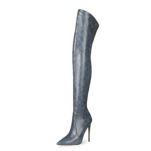 Botas Altas Sexy Plus Size 47 para Mulheres, Botas Justas até o Joelho com Zíper Lateral, Botas Longas de Salto Fino - Product Image 1