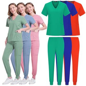 Women's Scrub Set Short Sleeve V Neck With Pockets Moisture Wicking Hospital Uniforms For Nurses Lab Work Split Design - Product Image 1