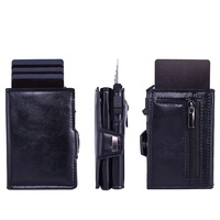 Dompet Kartu Multifungsi Tipis Kapasitas Besar Bahan Kulit PU Anti RFID Akses Mudah Model Pop Up dengan Kantong Koin