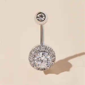 CZ Zircon Flowers Piercing Navel Stainless Steel Belly Button Ring Body Jewelry For Women