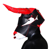 BDSM Bondage Cuir Métal Capuche de vache intégrale pour la tête Jouet sexuel Bondage pour couples Noir Rouge Étanche Jeu SM