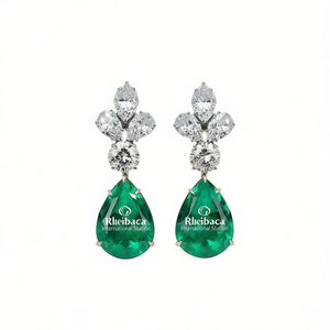 Pendientes de Esmeralda Rleibaca con Corte Marquesa Verde y Engaste de Diamantes, Joyería de Lujo para Mujer, Moda para Fiestas - Product Image 1