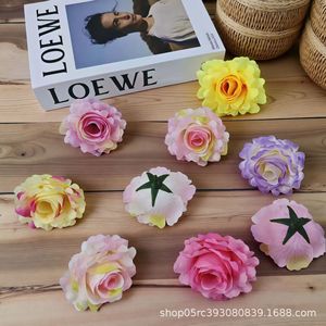 Fleur artificielle en rose 8 cm en plastique et tissu PU, dégradé rose, violet, jaune, pour accessoires de coiffure, chapeaux, chaussures, plage, photographie - Product Image 5