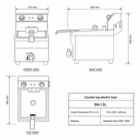 Friteuse électrique commerciale 13L en acier inoxydable à cuve unique avec valve de vidange d'huile, friteuse de table pour restaurant et restauration rapide