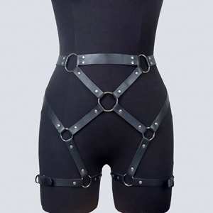 Set Perlengkapan Bondage Bodysuit Lingerie Suspender Garter Belt Kulit PU Wanita yang Dapat Disesuaikan Grosir - Product Image 4