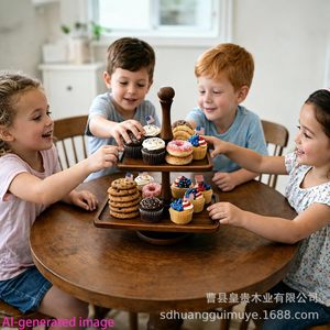 ชั้นวางเค้กไม้สองชั้นสำหรับวางขนมหวานบนโต๊ะในครัว - Product Image 2