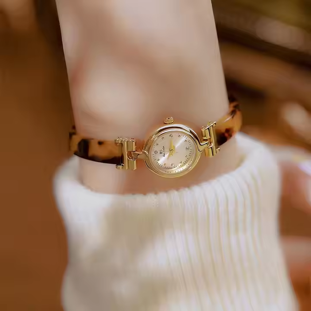 BS Luxury High-End French Quartz Watch for Ladies New FA1842 Tortoise Shell Amber Retro Resin Oval Rectangle Alloy Crystal