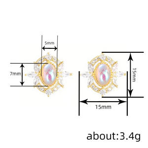 Orecchini a perno vintage placcati oro con opale e zirconi taglio marquise a forma di fiore, gioielli da festa da donna, orecchini alla moda in lega - Product Image 6