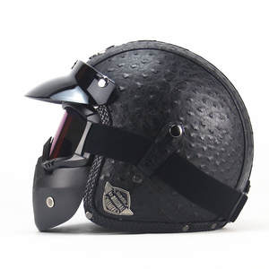 Casque <span class=keywords><strong>Moto</strong></span> Jet Tout-Terrain avec Visière en <span class=keywords><strong>Cuir</strong></span> pour Motocyclettes - Product Image 5