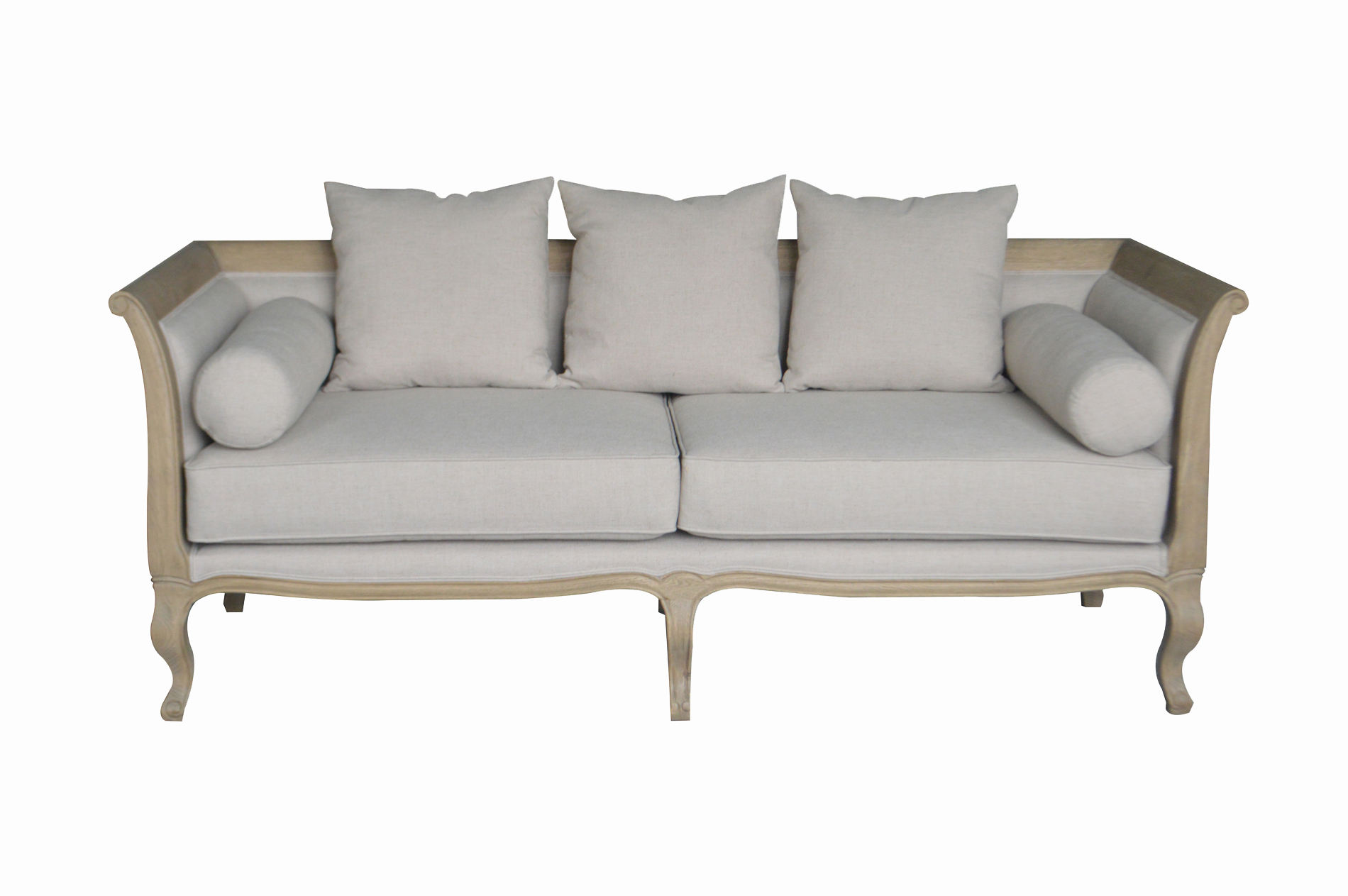 beige linen/weathered oak frame