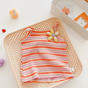 Camisetas sin mangas de algodón para niñas de menos de 4 años, <span class=keywords><strong>chaleco</strong></span> camisero fino a rayas de arcoíris de verano con flores y fresas - Product Image 2