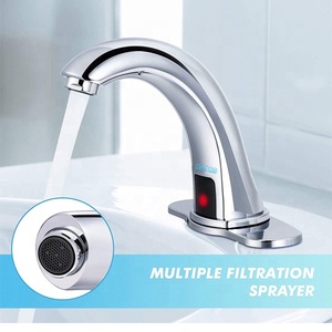 Grifo con Sensor automático sin contacto <span class=keywords><strong>para</strong></span> lavabo de baño, grifería con placa de cubierta de agujero, grifo de agua cromado manos libres con caja de Control - Product Image 5