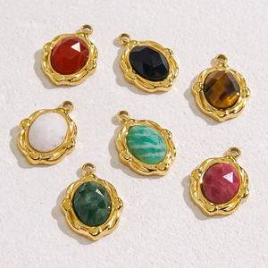 Delicado 10,5*15mm Acero inoxidable Irregular redondo encanto colorido facetado piedra Natural colgante DIY joyería - Product Image 3