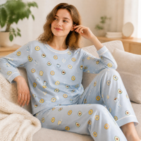 Ensemble de vêtements décontractés pour femmes en viscose de bambou 93% et élasthanne 7%, imprimé sur mesure, respectueux de l'environnement, col rond, manches longues, doux, respirant, deux pièces