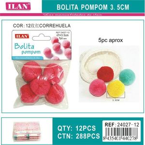 Iln <b>Wool</b> Pompom 3.5Cm Fuchsia Correhuela <b>Craft</b> Decor - Product Image 1