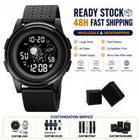 Jam Tangan Sport Mewah SKMEI 1883 Hitam LED Digital Tahan Air Tali Kulit 45mm Unisex