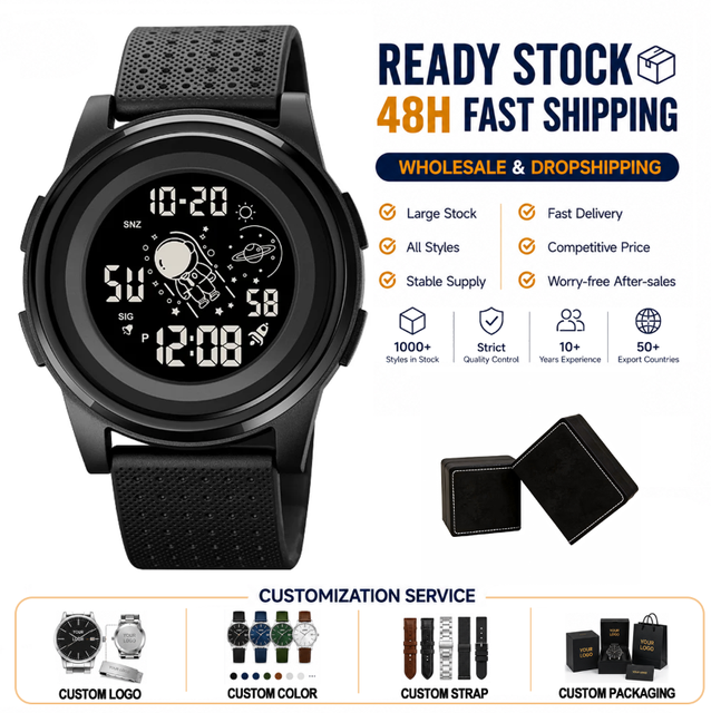SKMEI 1883 Luxury Sport Watch Black LED Digital Waterproof Leather Strap 45mm Unisex