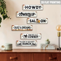 Letrero Metálico Largo Estilo Vaquero del Oeste Blanco con Gráficos de Saloon y Rancho, Decoración de Pared para Porche de Casa de Campo