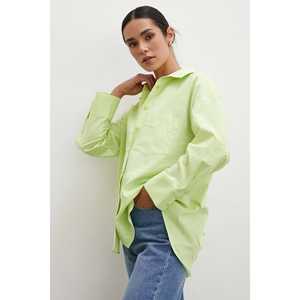 Chemise en popeline H&M à coupe classique, verte, boutonnée, chemisier décontracté pour femmes, à porter tous les jours - Product Image 2