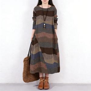 Nouvelle Robe Imprimée Décontractée à Manches Longues et Col Montant pour Femme, Style <span class=keywords><strong>Littéraire</strong></span> Printemps-Automne, Coupe Ample et Ajustée en Spandex/Polyester - Product Image 1