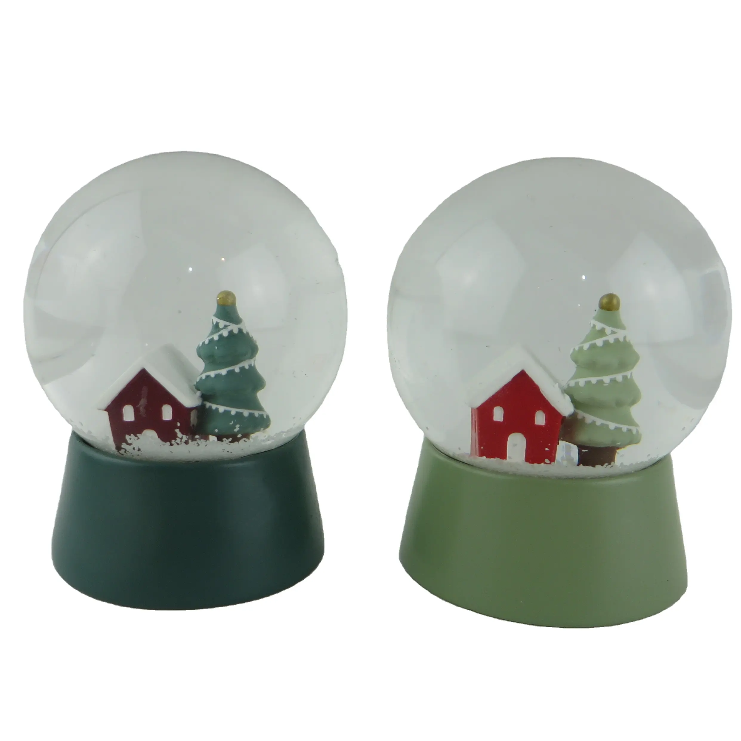 2022 nuovi arrivi Christmas Tree House Plain Green Based Water Globe Snow Dome Snow Globe con paillettes Musical Led Light