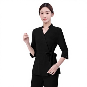 <span class=keywords><strong>Abbigliamento</strong></span> Primaverile di Alta Gamma per Donne, Elegante Completo Antirughe in Velluto con Scollo a V e Maniche a Tre Quarti per Centri Benessere e SPA - Product Image 3