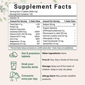 OLLI OEM özelleştirilmiş kalsiyum vitamini D3 <span class=keywords><strong>Tablet</strong></span> doğal Multivitamin Superfood <span class=keywords><strong>Spirulina</strong></span> yetişkinler için Vegan toptan fiyat - Product Image 2