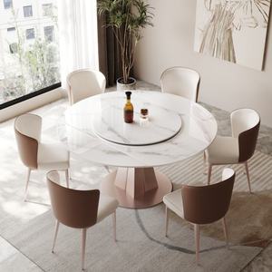Table à manger ronde extensible moderne de haute qualité avec surface en pierre frittée et pieds en acier au carbone pour hôtel et villa - Product Image 6