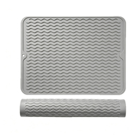 Tapis de cuisine résistant à la chaleur, égouttoir à vaisselle épais gris rose, tapis de protection en silicone souple de qualité pour comptoir et vaisselle