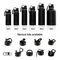 Bouteille d'eau isolée en acier inoxydable 18 oz 32oz 40oz Cantine sous vide 3 couvercles Grande bouteille de boisson en métal étanche