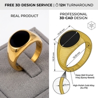 Bague de motard circulaire en acier inoxydable plaqué or 18 carats PVD, testée étanche, avec émail noir effet goutte d'huile