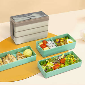 Emballage de sac <span class=keywords><strong>thermos</strong></span> <span class=keywords><strong>rectangulaire</strong></span> en plastique Boîte à lunch à 3 couches avec cuillère, fourchette et couteau 1500ml - Product Image 2