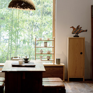 Minimalist Modern Red Oak Tea Cabinet Single Door No-Assembly Required - Compact <b>Sideboard</b> for Tea Rooms & Living Rooms - Product Image 2