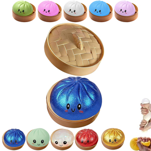 Wholesale Bulk Colorful Solid Glitter Dumpling <b>Squishy</b> Squeeze Decompression TPR PP Dumpling Toys with Steamer Box - Product Image 4
