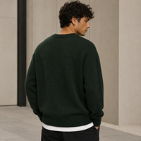 Fabricant de pulls sur mesure – Pull ample et épais en mélange de coton, motif floral intarsia vert foncé pour homme
