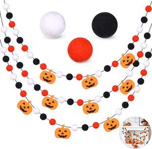 Tema de Halloween Banner 8,3 pies Negro Blanco Naranja Pom Guirnalda Calabaza Colgante Pompón Decoraciones Fieltro Bola Guirnalda - Product Image 1