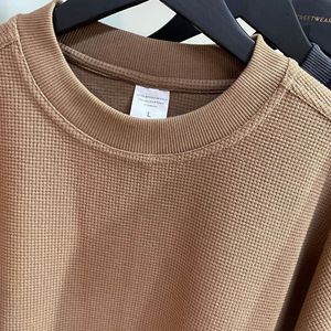 เสื้อยืดสตรีทแวร์ผู้ชาย ผ้าหนา ทรงวาฟเฟิล เสื้อยืดเปล่าแบบยูนิเซ็กซ์ เสื้อยืดโอเวอร์ไซส์ - Product Image 3