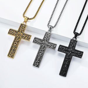 Men's Gothic Vine <b>Cross</b> Necklace Stainless Steel Pendant Everyday Wearing <b>Chain</b> Jewelry - Product Image 1
