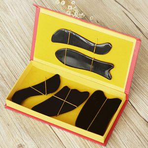 Planche gua sha naturelle corne de buffle noir grattage corne de bœuf ensemble de planche de grattage outil de Massage grattoir masseur de visage <span class=keywords><strong>Acupuncture</strong></span> Gua - Product Image 6