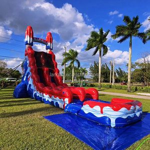 Nouveau design 2026 : Toboggan aquatique gonflable coloré effet marbre, palmiers tropicaux, pour location commerciale, jeux aquatiques d'été pour garçons et filles - Product Image 4
