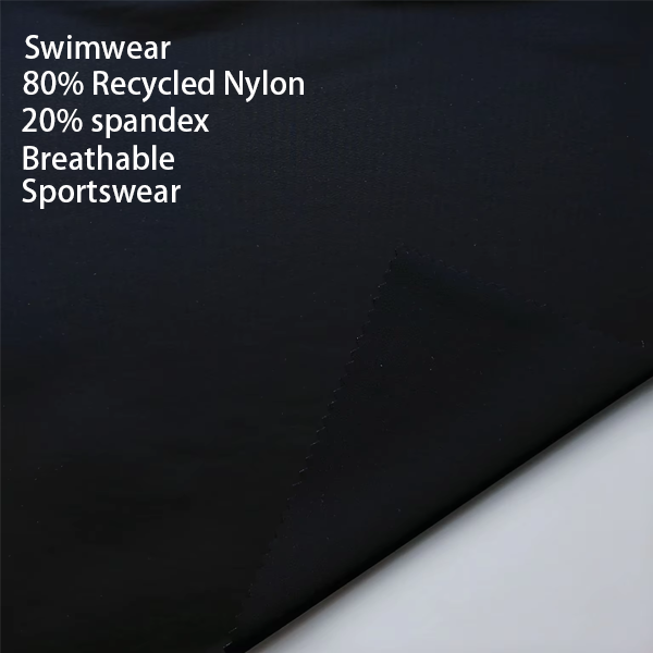 Recycled Nylon Spandex Stretch UV 50 Fabric Breathable Anti-UV Knitted Tricot Swimwear Sportswear Organic Wicking GRS Plain Dyed