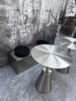 Table en acier inoxydable de style industriel, table à thé au lait, table basse décontractée, table ronde en métal pour salle à manger