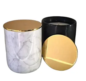 China Luxe Marmer Kaars Container Wit Onyx Marmer Kaars Pannenlap Pot Met Koperen Deksels