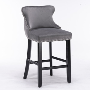 Contemporary Velvet Upholstered Wing Back Barstools With Button Tufted Decoration And Wooden Legs Chrome - Product Image 3